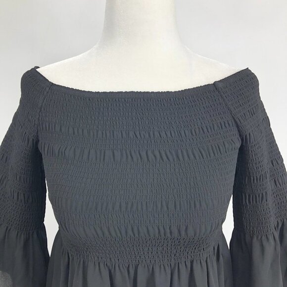 Aritzia Babaton Black Grantland Smocked Bell Sleeve Off The Shoulder Blouse S - Picture 6 of 16